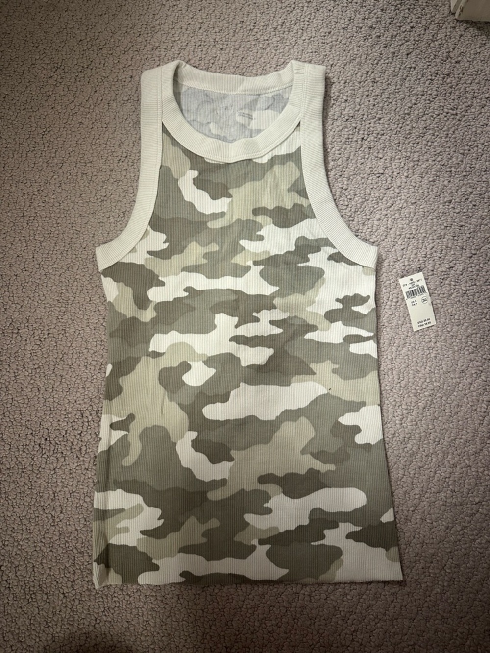 aerie Camo Ribbed Tank Top in Green and Cream
